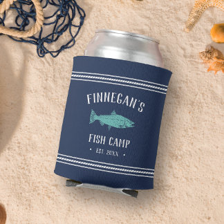 Rafraîchisseur Pour Canette Cabine de pêche rustique Navy & Aqua Personnalisé
