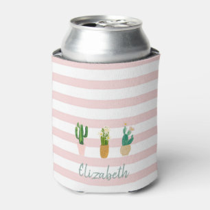 Rafraîchisseur Pour Canette Cactus Aquarelle Adorable, Rayures Roses