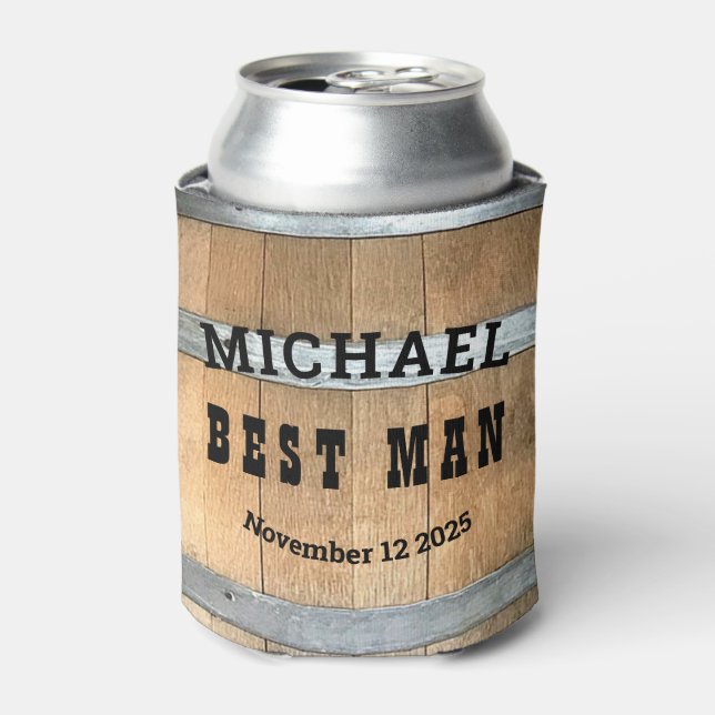 Rafraîchisseur Pour Canette Cadeau Best Man Personnalisé Rustic Bourbon Barrel (Can devant)