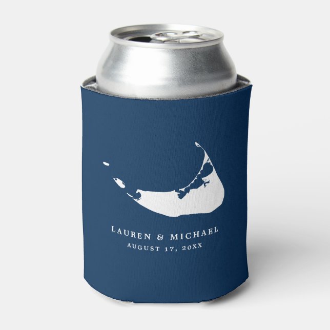 Rafraîchisseur Pour Canette Cadeau de mariage carte de l'île de Nantucket bleu (Can devant)