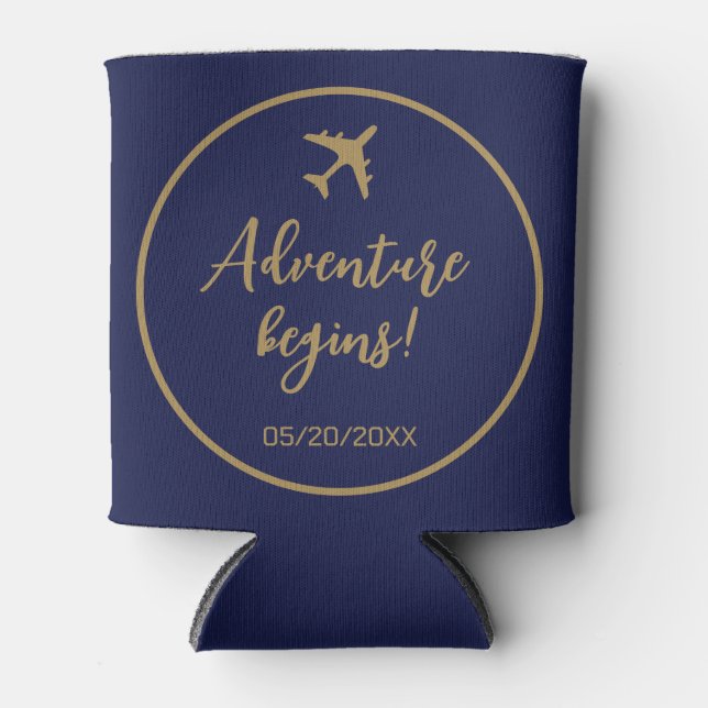 Rafraîchisseur Pour Canette Calligraphie Bleu Et Gold Boararing Pass Mariage (Devant)