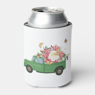 Rafraîchisseur Pour Canette Camionnette verte vintage fleurs aquarelle