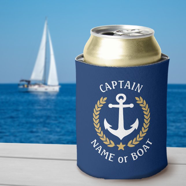 Rafraîchisseur Pour Canette Capitaine Votre nom de bateau Ancre Gold Laurel Ma (Créateur téléchargé)