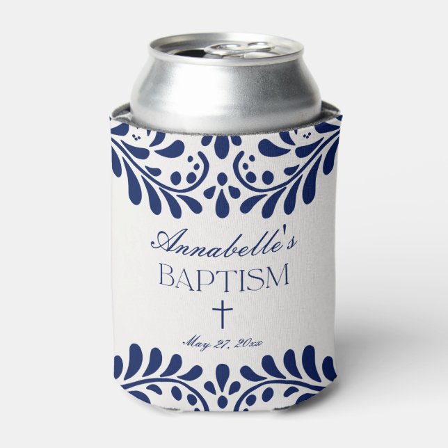 Rafraîchisseur Pour Canette Carrelage Talavera bleu Espagne Fiesta Baptême Fav (Can devant)