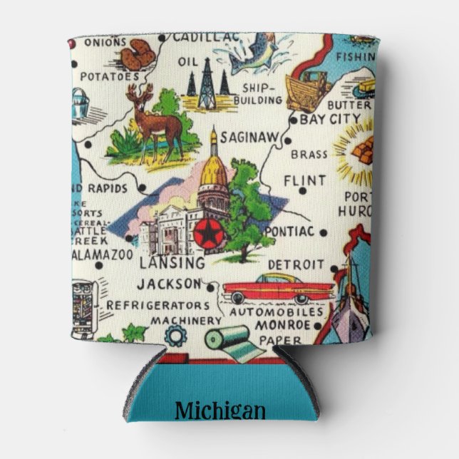 Rafraîchisseur Pour Canette Carte Vintage colorée du Michigan (Devant)