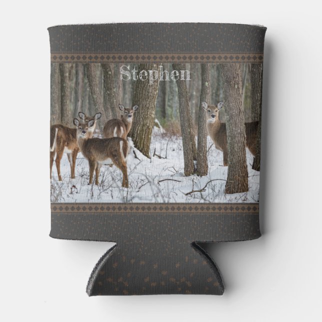 Rafraîchisseur Pour Canette Cerfs et Pinecones d'hiver (Devant)