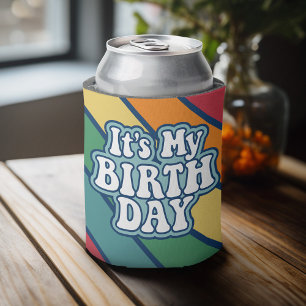 Rafraîchisseur Pour Canette C'est mon anniversaire - Happy Stripe Rainbow Colo