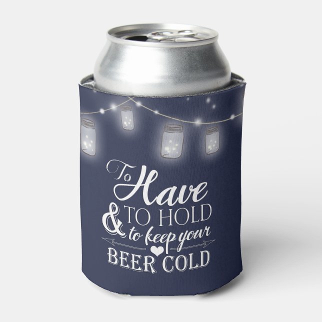 Rafraîchisseur Pour Canette Chaîne Mason Jar Lumières Marine Bleu Mariage Bièr (Can devant)