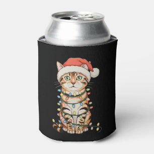 Rafraîchisseur Pour Canette Chat Bengal Sapin de Noël Lumières Chapeau de Père