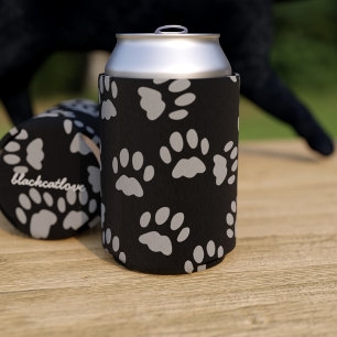 Rafraîchisseur Pour Canette Chat noir Gris Empreintes de pattes personnalisées