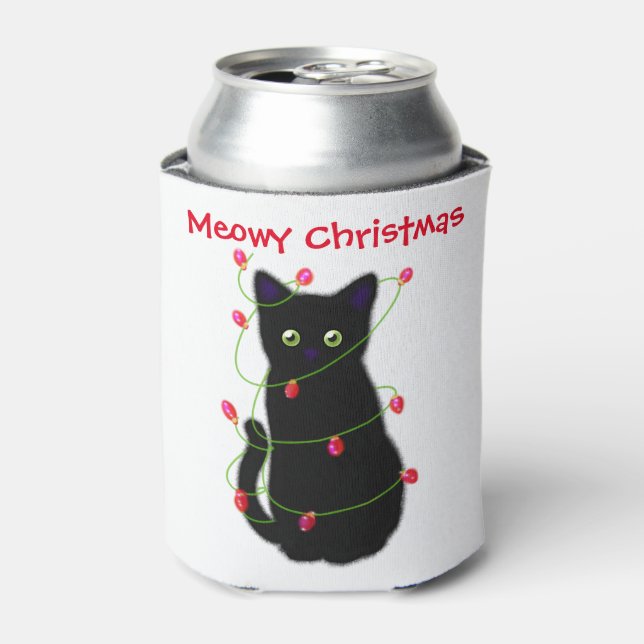 Rafraîchisseur Pour Canette chat noir | Meowy Christmas | lumières scintillant (Can devant)