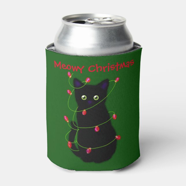 Rafraîchisseur Pour Canette chat noir | Meowy Christmas | lumières scintillant (Can devant)
