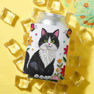 Rafraîchisseur Pour Canette Chat personnalisé, Fleurs et Papillons  