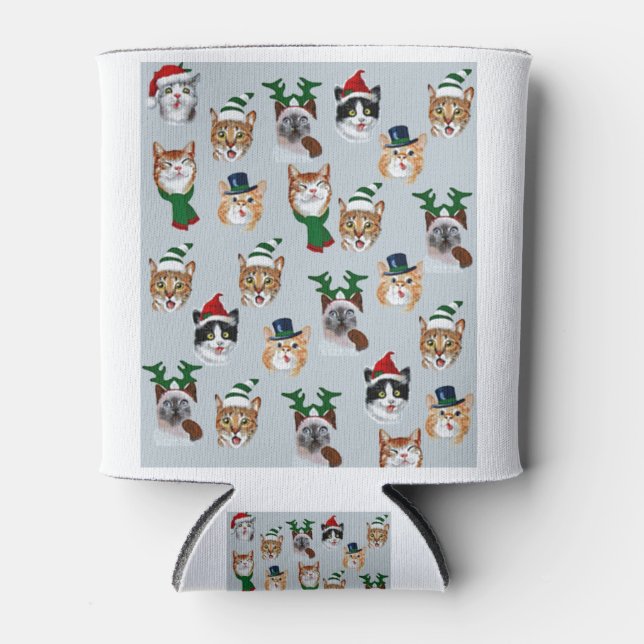 Rafraîchisseur Pour Canette Chats de Noël amusants, Chats Amusants Design (Devant)