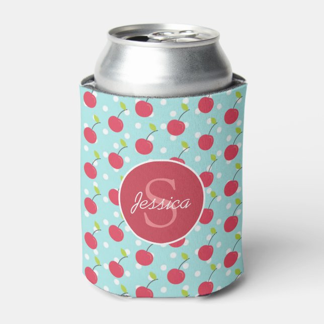 Rafraîchisseur Pour Canette Cherry et bleu Polka Motif personnalisé (Can devant)