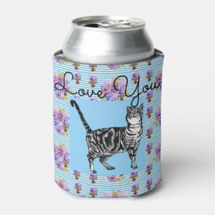 Rafraîchisseur Pour Canette Chic Bleu Shabby Tabby Chat Amour Coeur