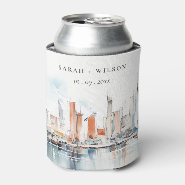 Rafraîchisseur Pour Canette Chic Miami Floride Skyline Mariage d'aquarelle (Can devant)