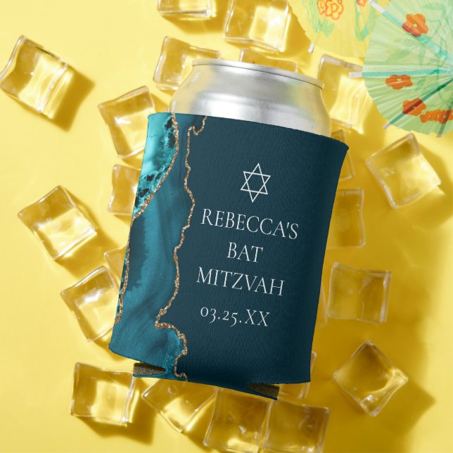 Rafraîchisseur Pour Canette Chic Turquoise Gold Agate Bat mitzvah Party (Été in situ)