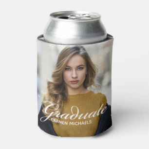 Rafraîchisseur Pour Canette Chic White Script Overlay Graduate Photo Party