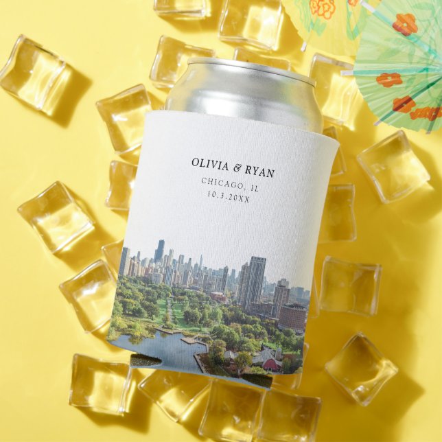 Rafraîchisseur Pour Canette Chicago Wedding Favor Custom (Été in situ)