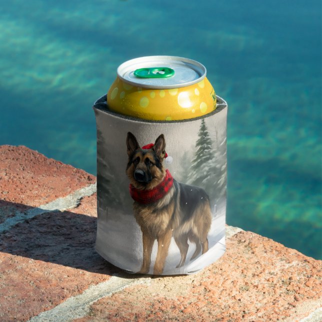 Rafraîchisseur Pour Canette Chien berger allemand en Noël de neige (Piscine in situ)