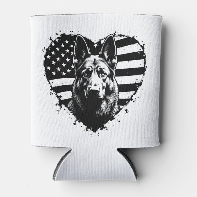 Rafraîchisseur Pour Canette Chien berger allemand USA Drapeau américain 4 juil (Devant)