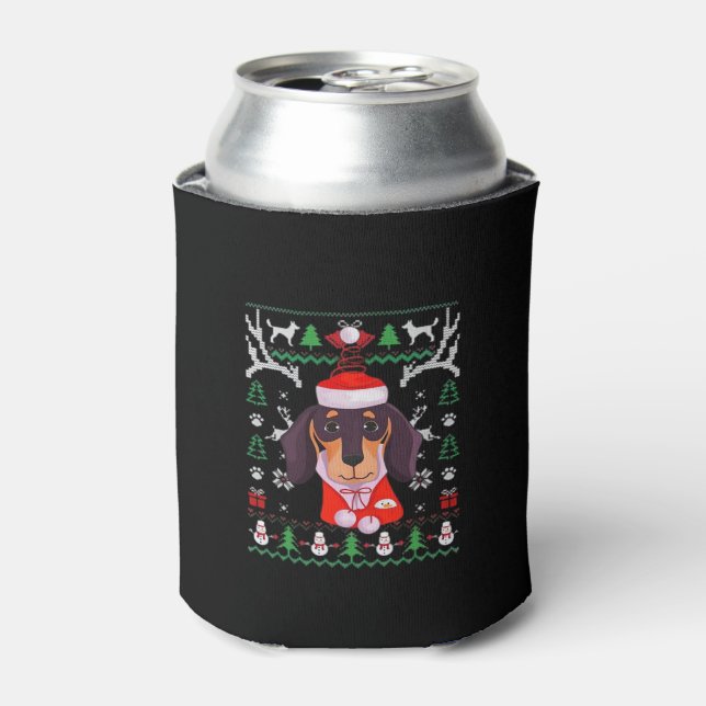 Rafraîchisseur Pour Canette Chien Dachshund Vilain T-shirt classique Noël (Can devant)