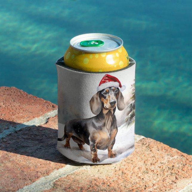 Rafraîchisseur Pour Canette Chien de Dachshund à Noël de neige (Piscine in situ)