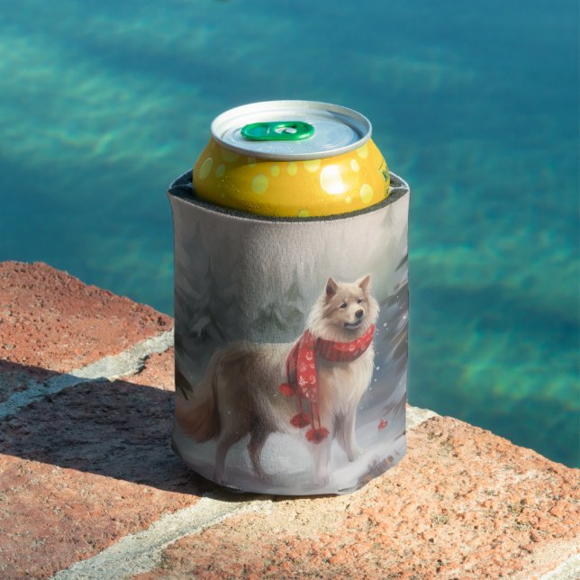 Rafraîchisseur Pour Canette Chien de lappund finlandais à Noël de neige (Piscine in situ)