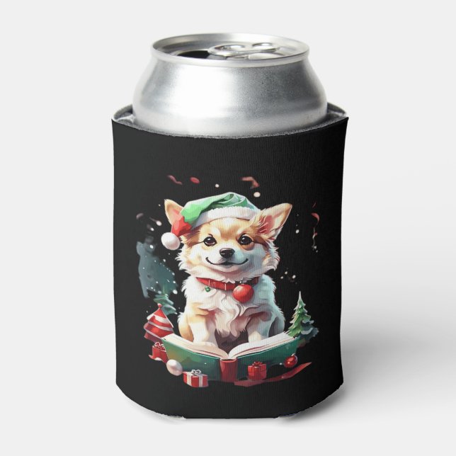 Rafraîchisseur Pour Canette Chien en Casquette de Noël avec livres - Un Christ (Can devant)