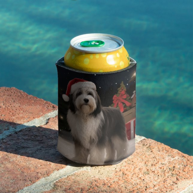 Rafraîchisseur Pour Canette Chien tibétain de Terrier en Noël de neige (Piscine in situ)