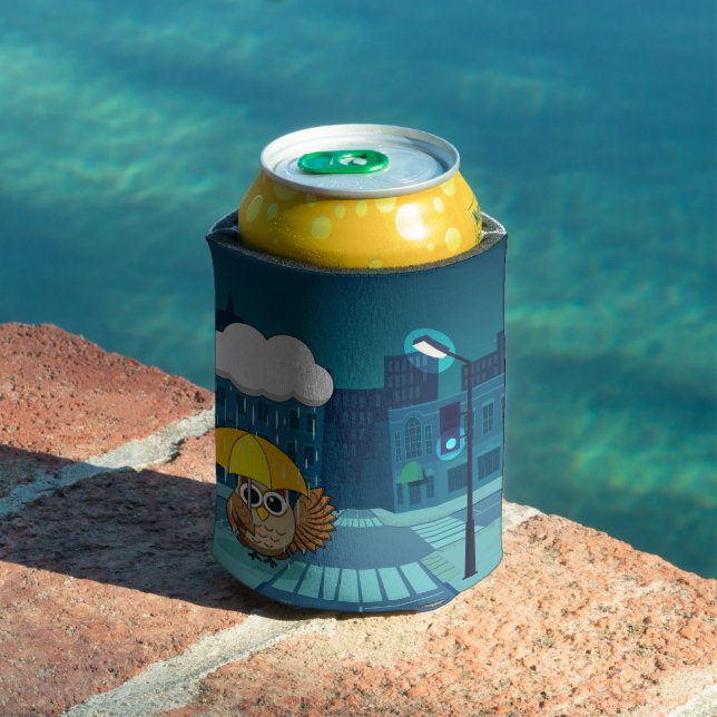 Rafraîchisseur Pour Canette Chouette mignonne avec parapluie le jour de la plu (Piscine in situ)