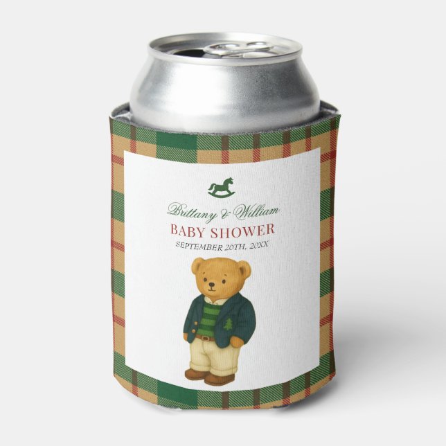 Rafraîchisseur Pour Canette Christmas Plaid Preppy Bear Baby Shower  (Can devant)