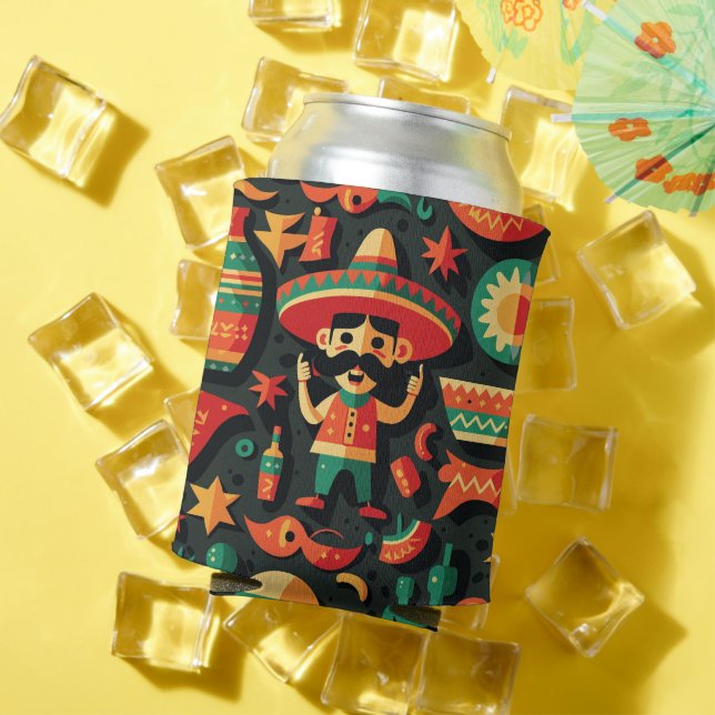 Rafraîchisseur Pour Canette Cinco de Mayo. Motif de dessin animé mexicain (Été in situ)