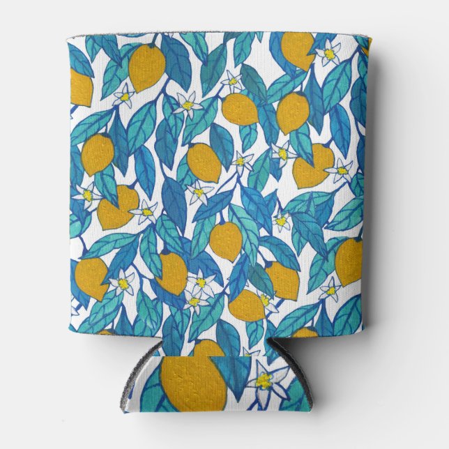 Rafraîchisseur Pour Canette Citron fleuri : Aquarelle Florale Design. (Devant)