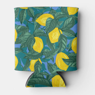 Rafraîchisseur Pour Canette Citrons, feuille : motif tropical d'agrumes.