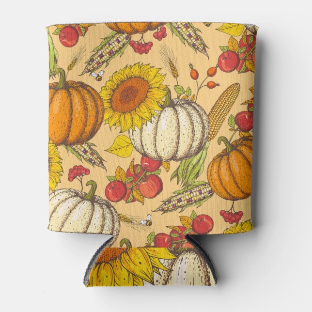 Rafraîchisseur Pour Canette Citrouille et Motif Feuille de Maple. (Devant)