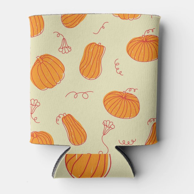 Rafraîchisseur Pour Canette Citrouilles d'automne : Doodle Orange Motif. (Devant)