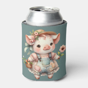 Rafraîchisseur Pour Canette Cochonnet Pastel Mignon en Salopette Cottagecore