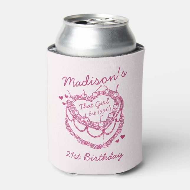 Rafraîchisseur Pour Canette Coeur rose rétro Coquette gâteau cerise Anniversai (Can devant)