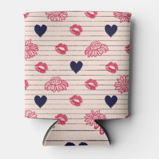 Rafraîchisseur Pour Canette Coeurs rouges, lèvres, marguerites motif.