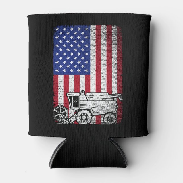 Rafraîchisseur Pour Canette Combiner Harvester American Flag Farmer Agricultur (Devant)