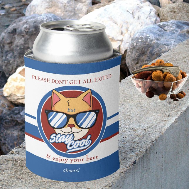 Rafraîchisseur Pour Canette Cool Funny Chat peut refroidir (Can cooler showing a funny cat with sunglasses on a striped design with cute cat paws on the bottom)