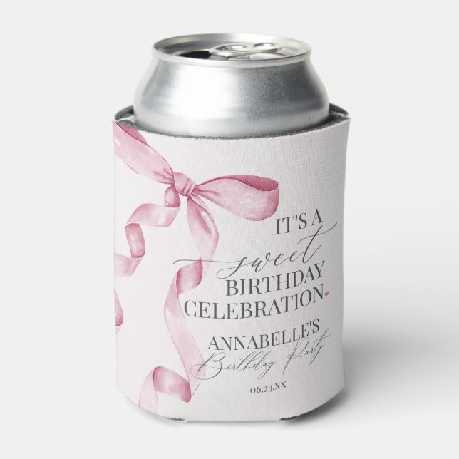Rafraîchisseur Pour Canette Coquette Rose Bow Girl Fête d'anniversaire Faveurs (Can devant)