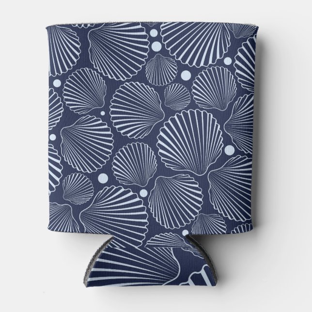 Rafraîchisseur Pour Canette Coquillages bleus, motif de mer d'été. (Devant)