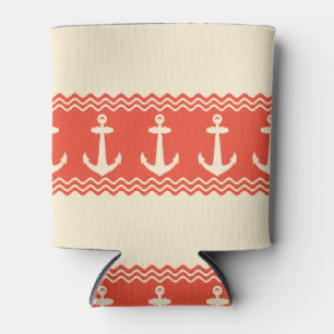 Rafraîchisseur Pour Canette Coral Nautical Anchor Coastal Stripes