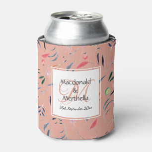 Rafraîchisseur Pour Canette CORAL PINK Floral Personnalisé Monogramme Mariage