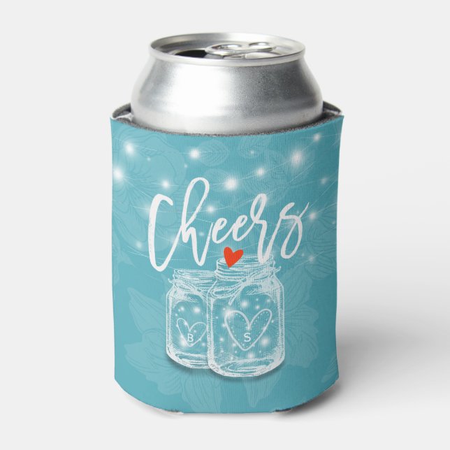 Rafraîchisseur Pour Canette Couple Mason Jar Chaîne Lumières Mariage Floral bl (Can devant)