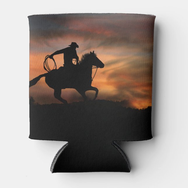 Rafraîchisseur Pour Canette Cowboy et Horse Roping et coucher du soleil (Devant)