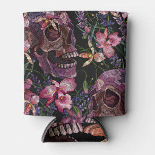 Rafraîchisseur Pour Canette Crâne brodé : Motif gothique de l'orchidée